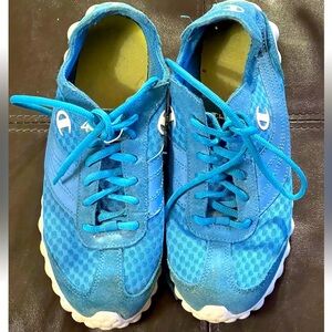 VTG CHAMPION women's  fabric/Leather shoes Sneakers blue 9.5 Light Weight